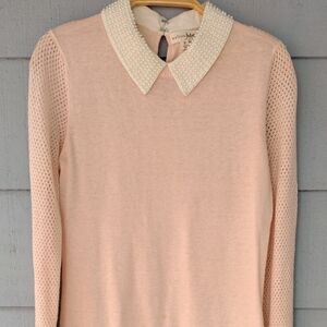 Maison Jules Pink Sweater with Pearl Collar